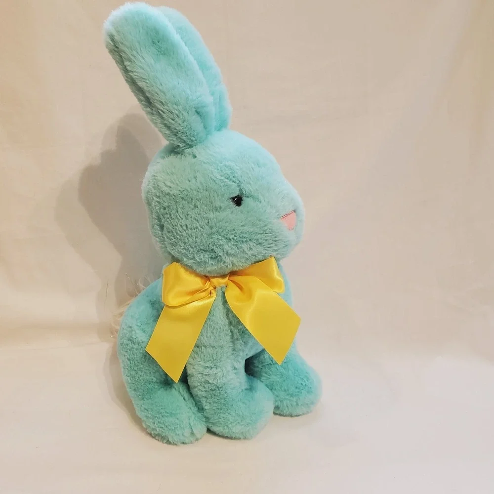 Destination Holiday Bunny Rabbit Plush Stuffed Animal Mint Green Yellow Bow